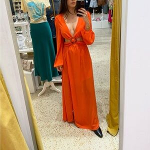 Fore Elegant Long Sleeve Orange Maxi Dress Size S